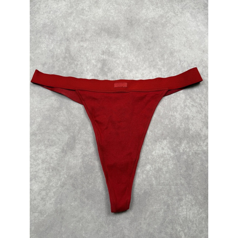 NWT SKIMS Women Size 4X Cotton Rib String Thong Brick Red Stretch Underwear Plus